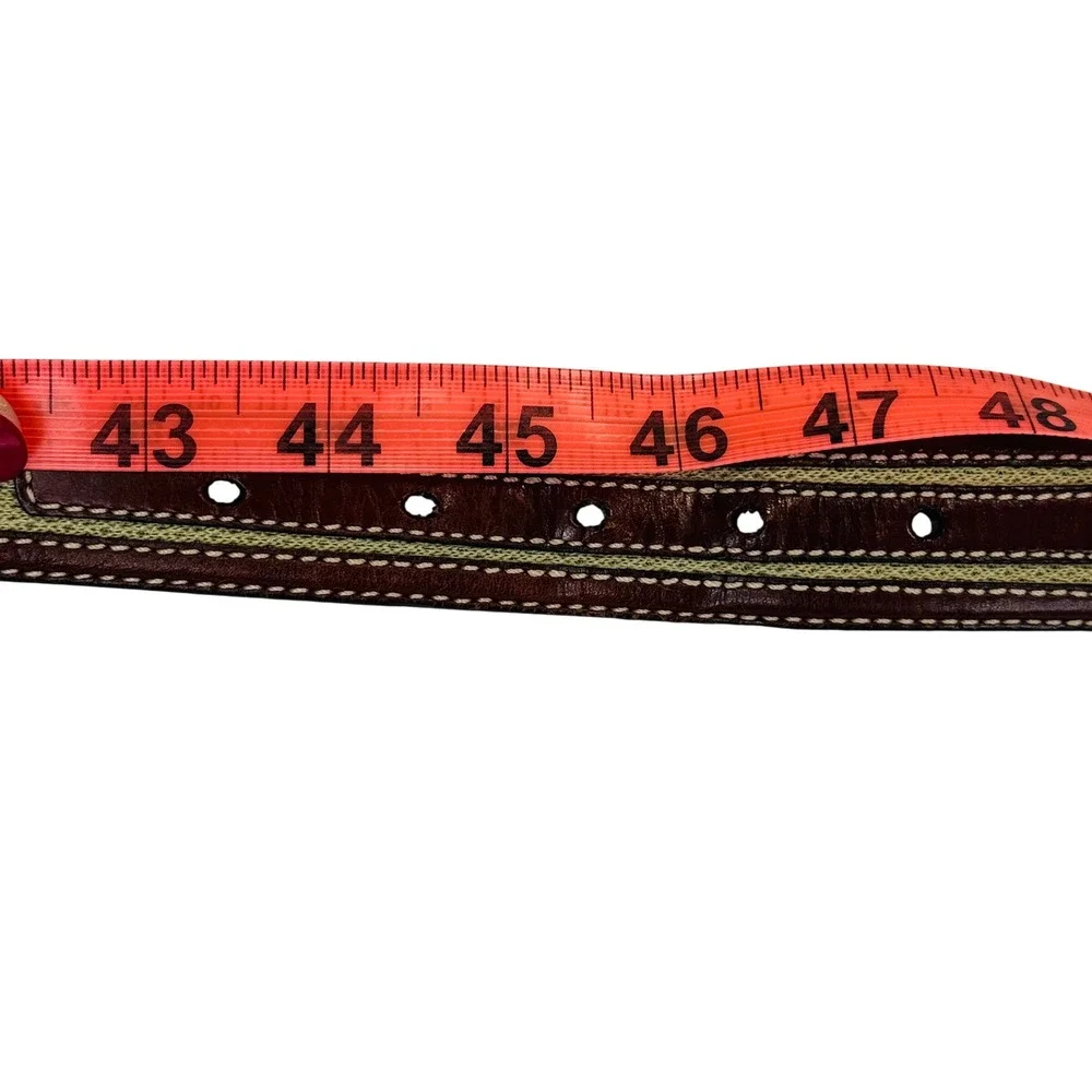Tommy Bahama Leather Canvas Belt Men's Brown‎ Tan Size 44 Spain Classic Casual